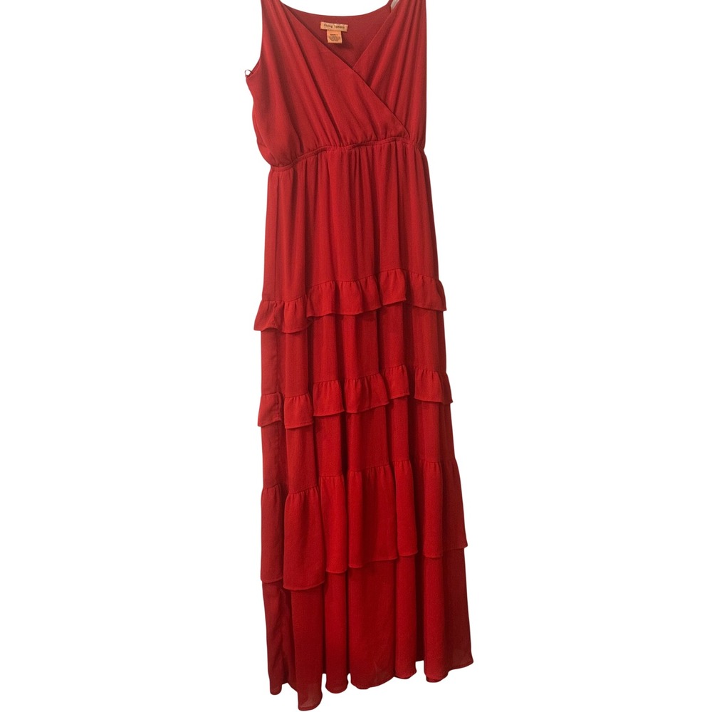 Flying Tomato Red Tiered Ruffle Maxi Dress Small Boho V-Neck Strappy RD1020-TJ